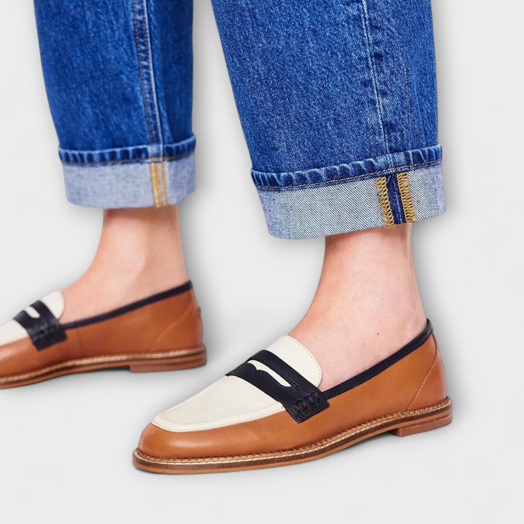 Oceane – Brown Round Toe Loafer with Color Block Design